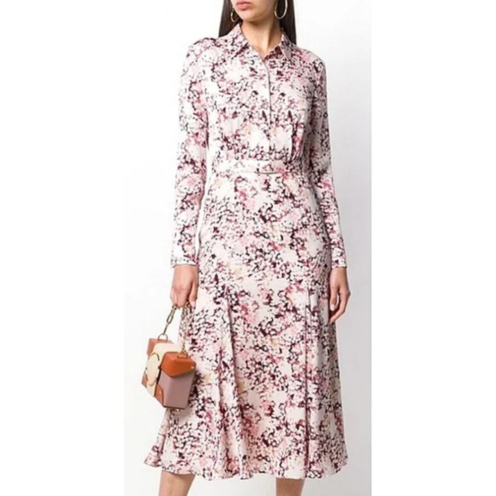 Equipment Femme Women's Bancort Long Sleeve Belted Midi Dress Pink Floral NWT